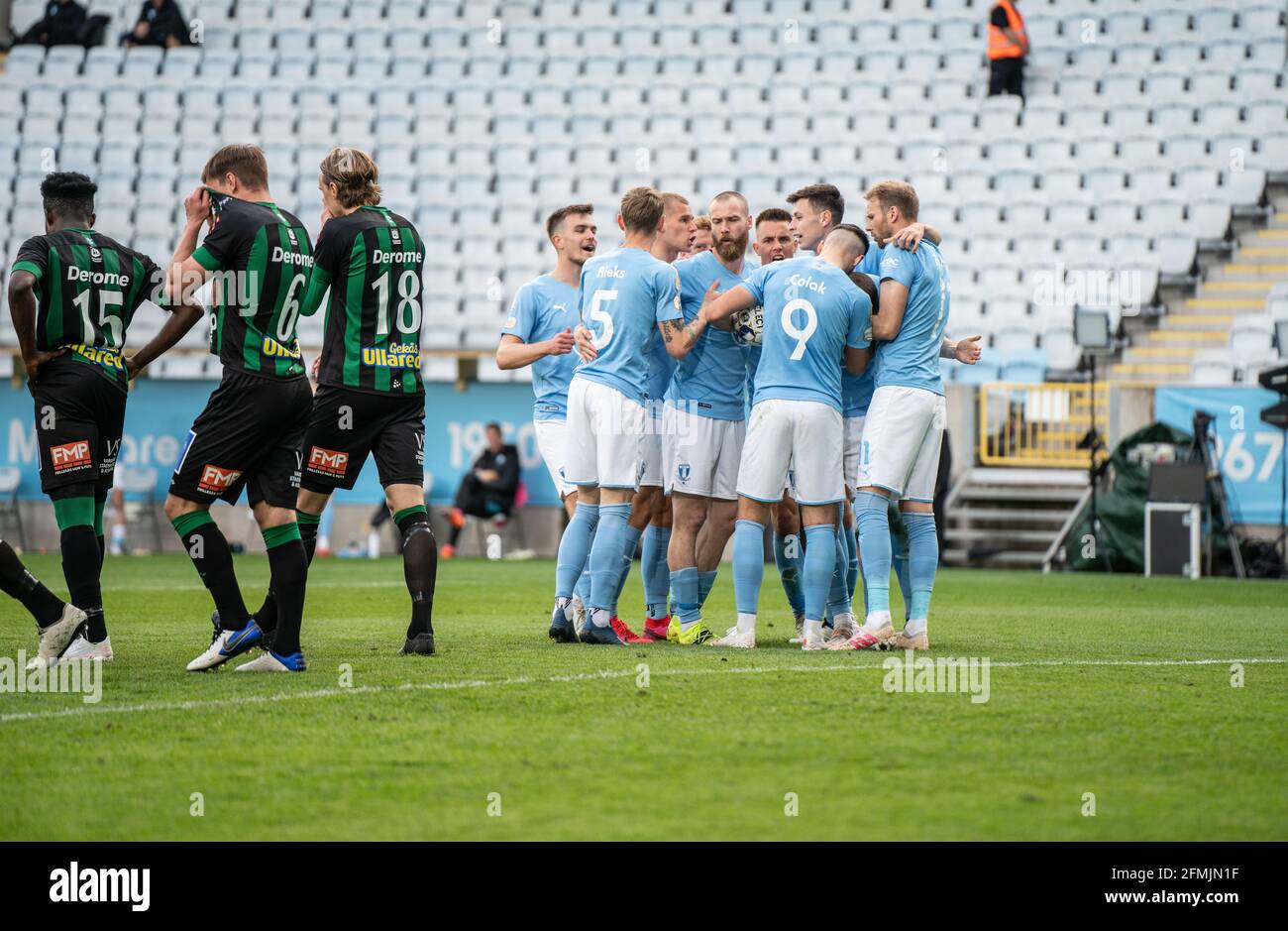 Malmo Sweden 9th May 2021 Soren Rieks 5 Of Malmo Ff Scores And Celebrate With Teammates During The Allsvenskan Match Between Malmo Ff And Varbergs Bois At Eleda Stadion In Malmo Sweden