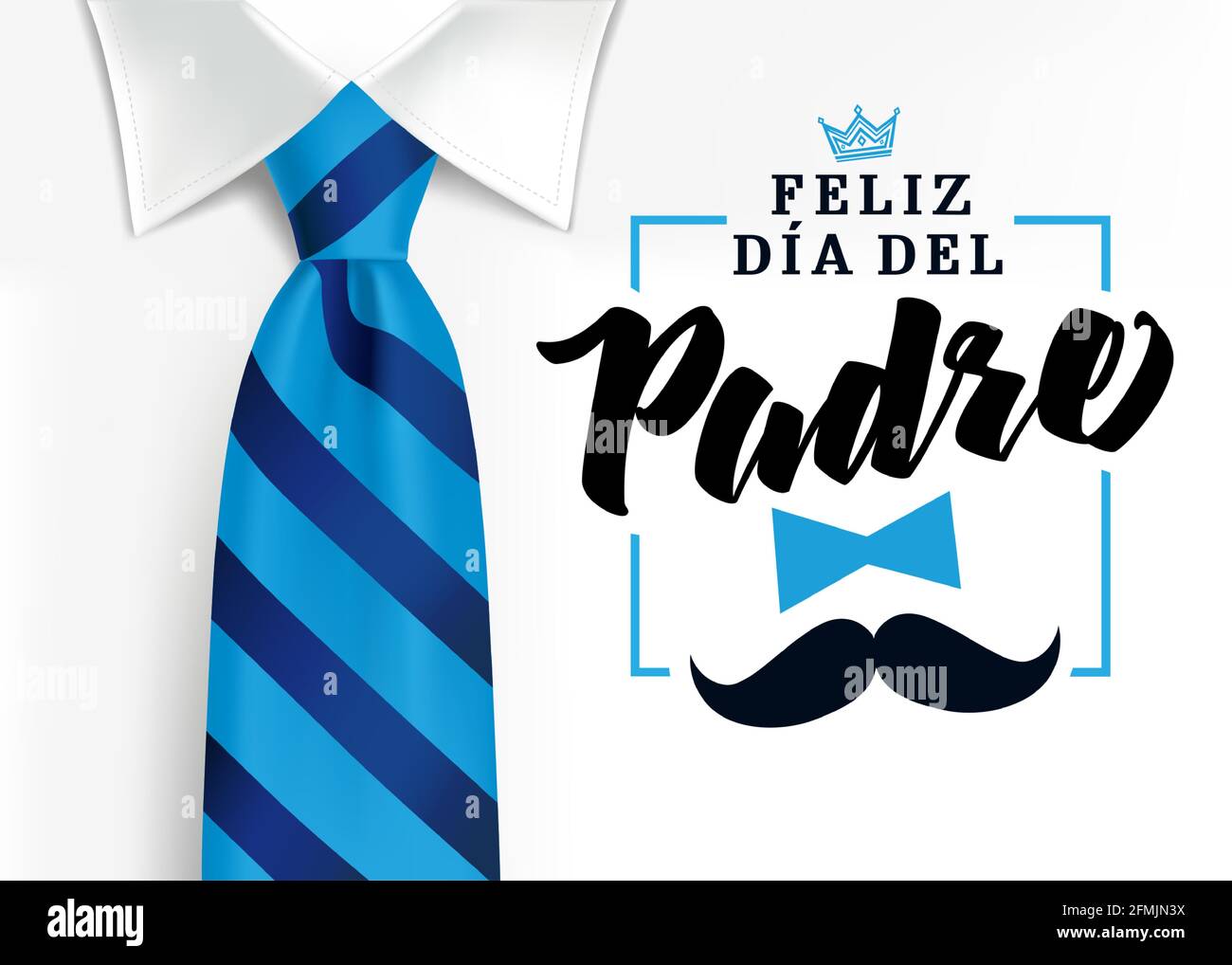 Feliz dia del padre spanish elegant lettering, translate - Happy fathers day. Father day vector illustration with text, crown and mustache. Congratula Stock Vector