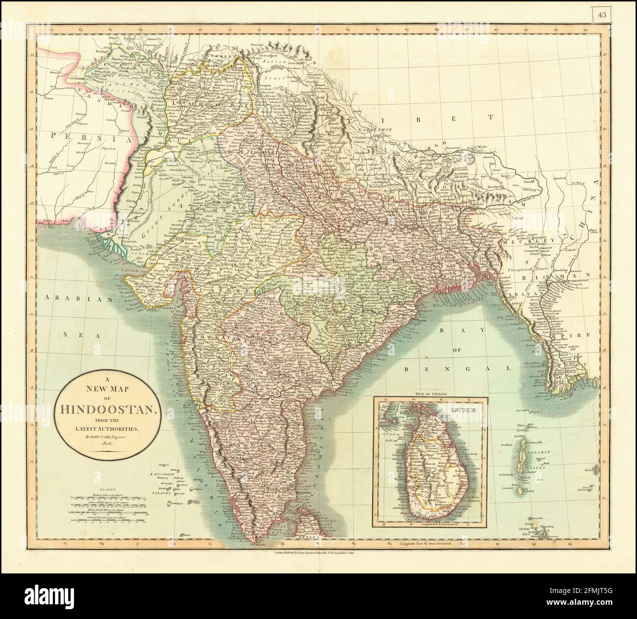 Vintage copper engraved map of India from 19th century. All maps are
