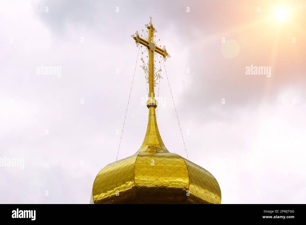 dome of the church in Russia with a cross. Cross on the dome of the ...