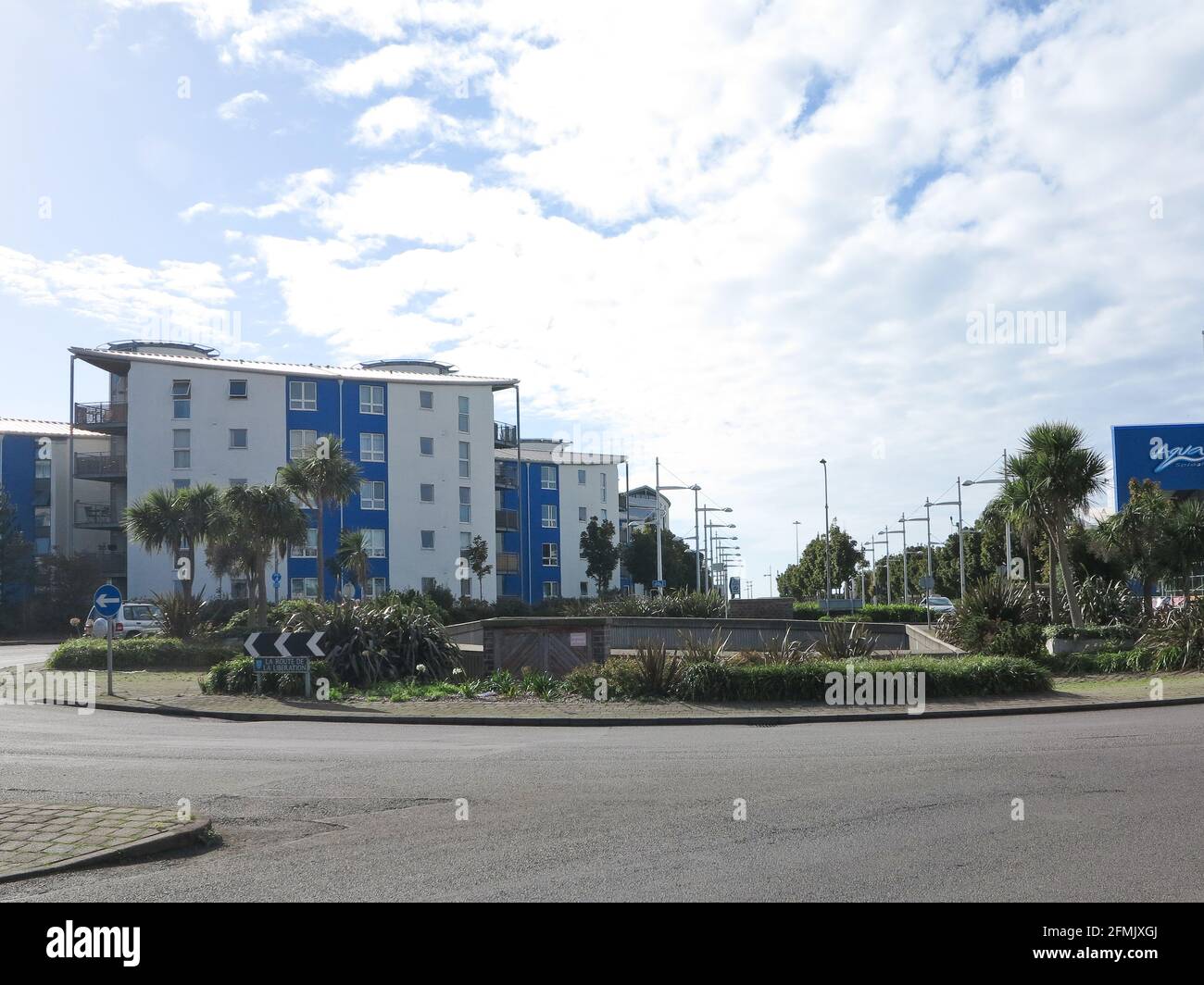 View of apartments in St Helier from the High Street roundabout in Jersey  on the Channel Islands Stock Photo - Alamy