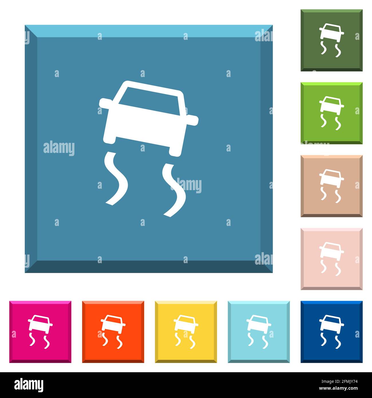 Slippery road dashboard indicator white icons on edged square buttons