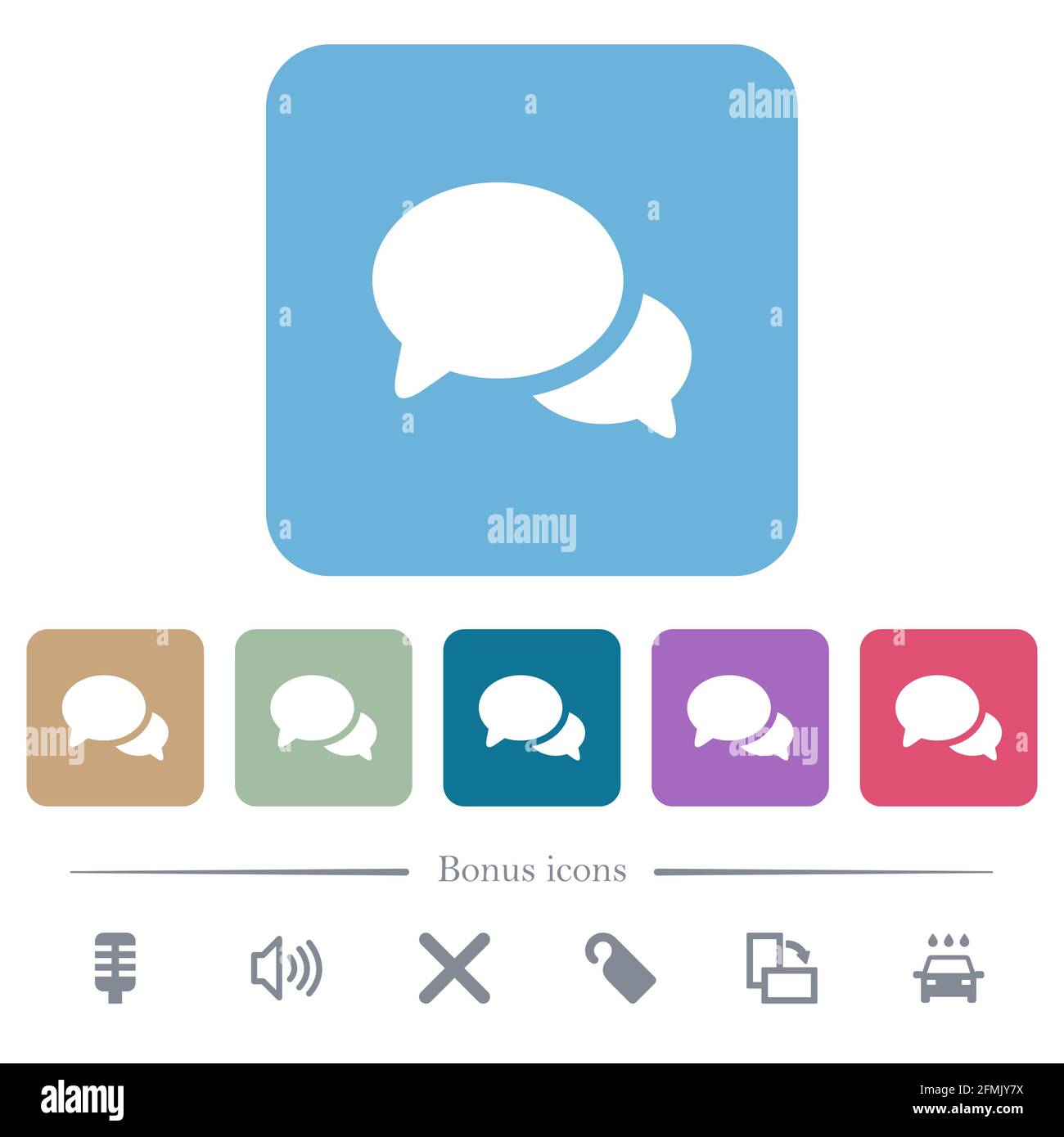 Discussion white flat icons on color rounded square backgrounds. 6 ...