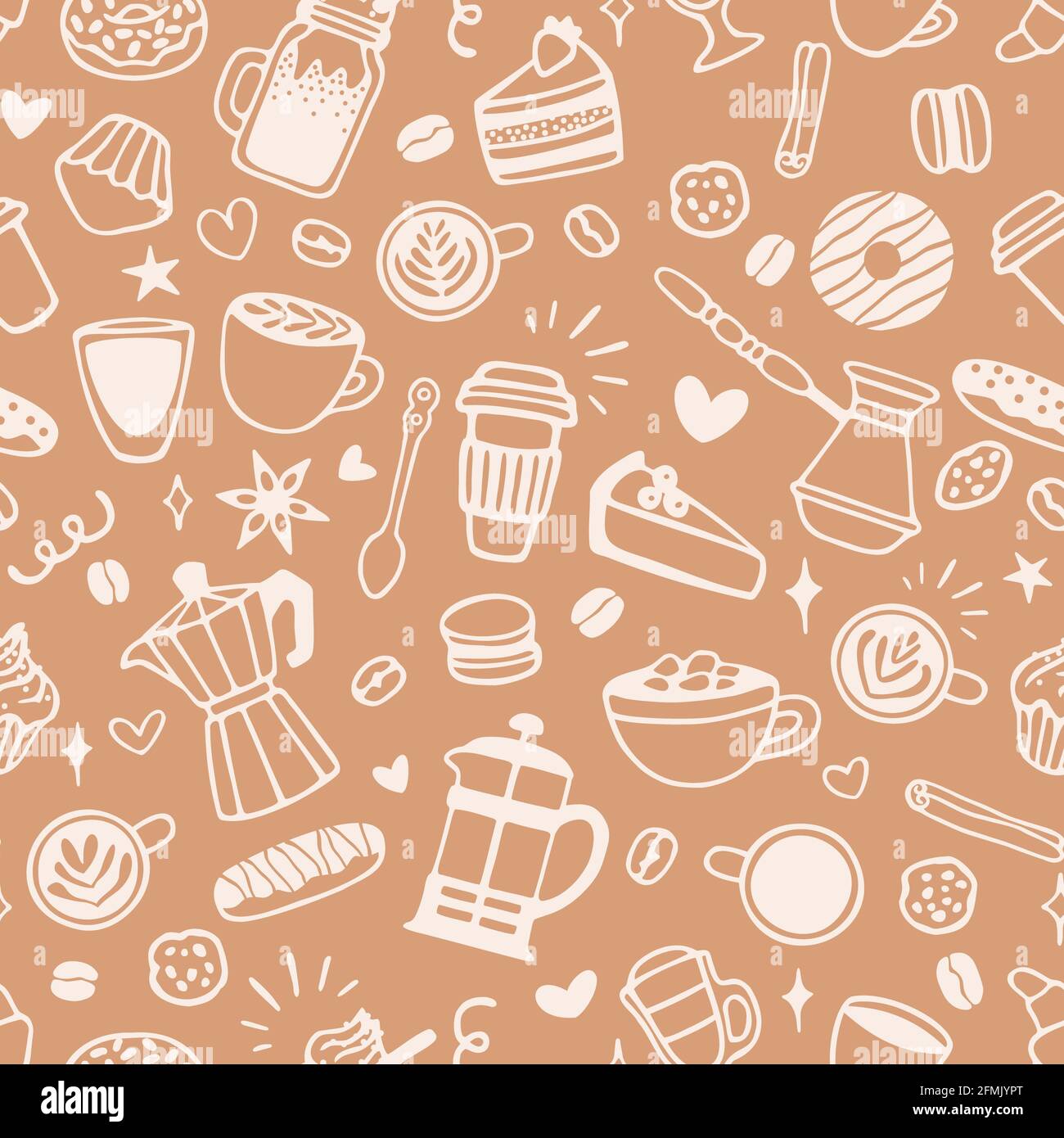 Lovely hand drawn coffee seamless pattern, cute doodle background, great  for banners, wallpapers, wrapping, fabrics - vector design Stock Vector  Image & Art - Alamy