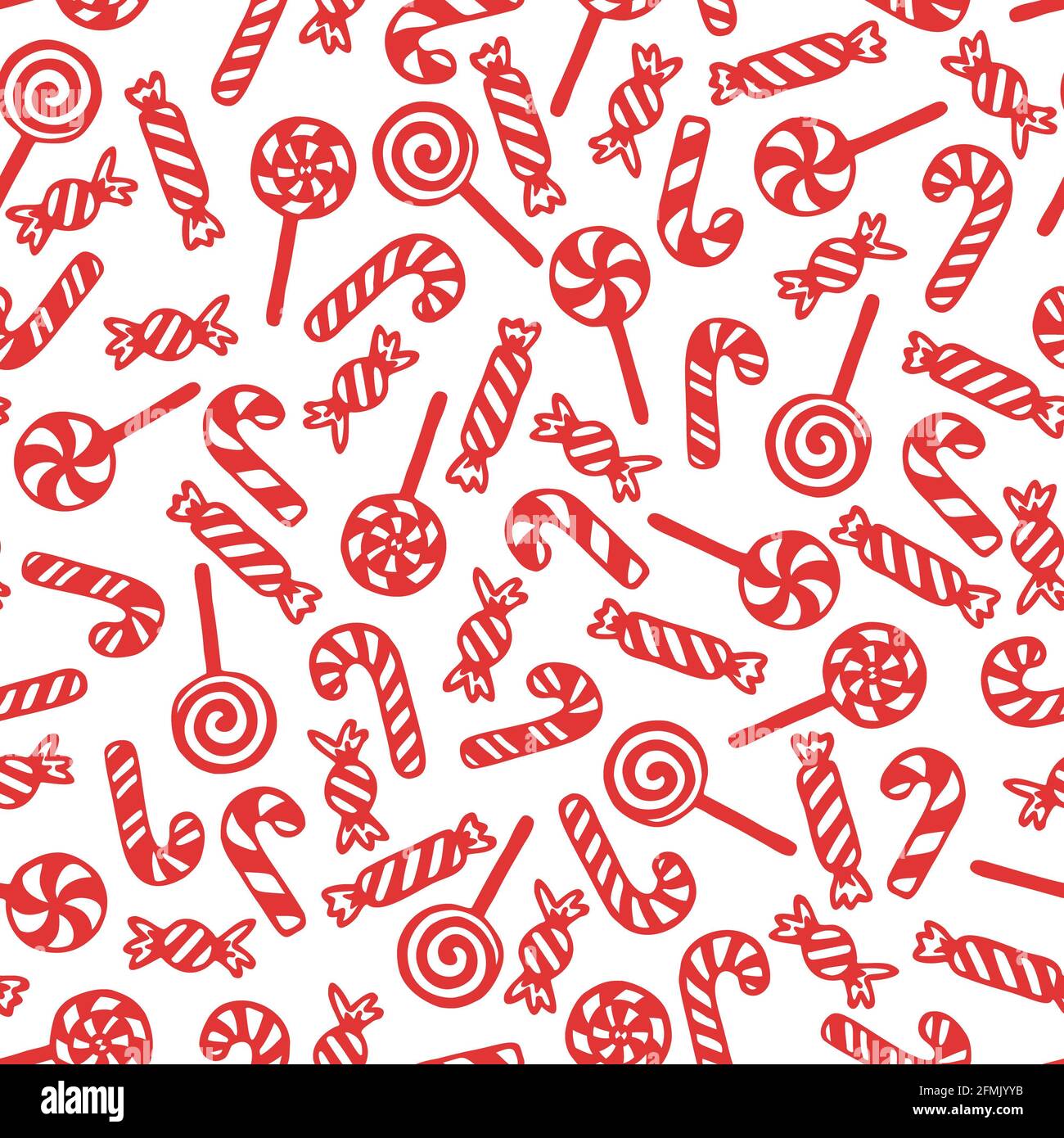 Vector seamless pattern with hand drawn lollipops, candy canes and ...