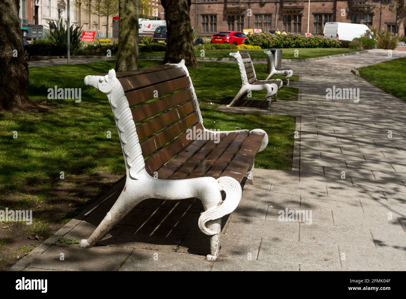 Benches in Little Park Street, West Midlands, England, UK Stock Photo