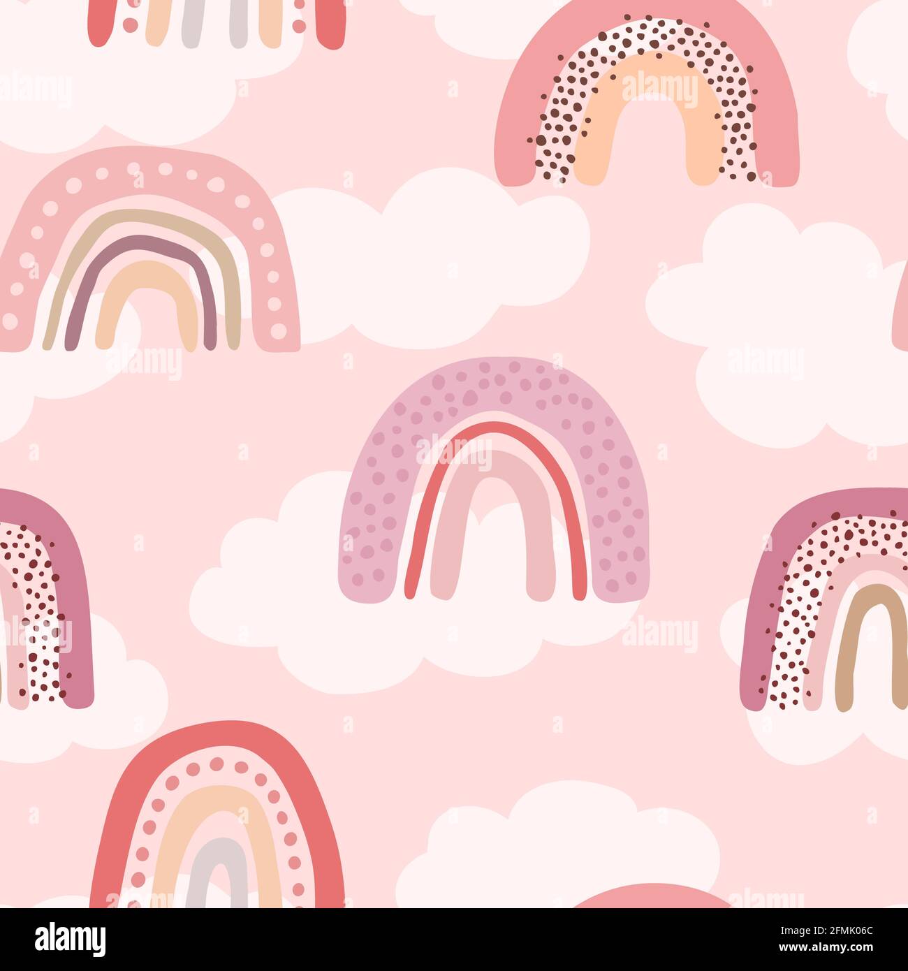 Vector seamless pattern with hand drawn cute rainbows. Simple design ...