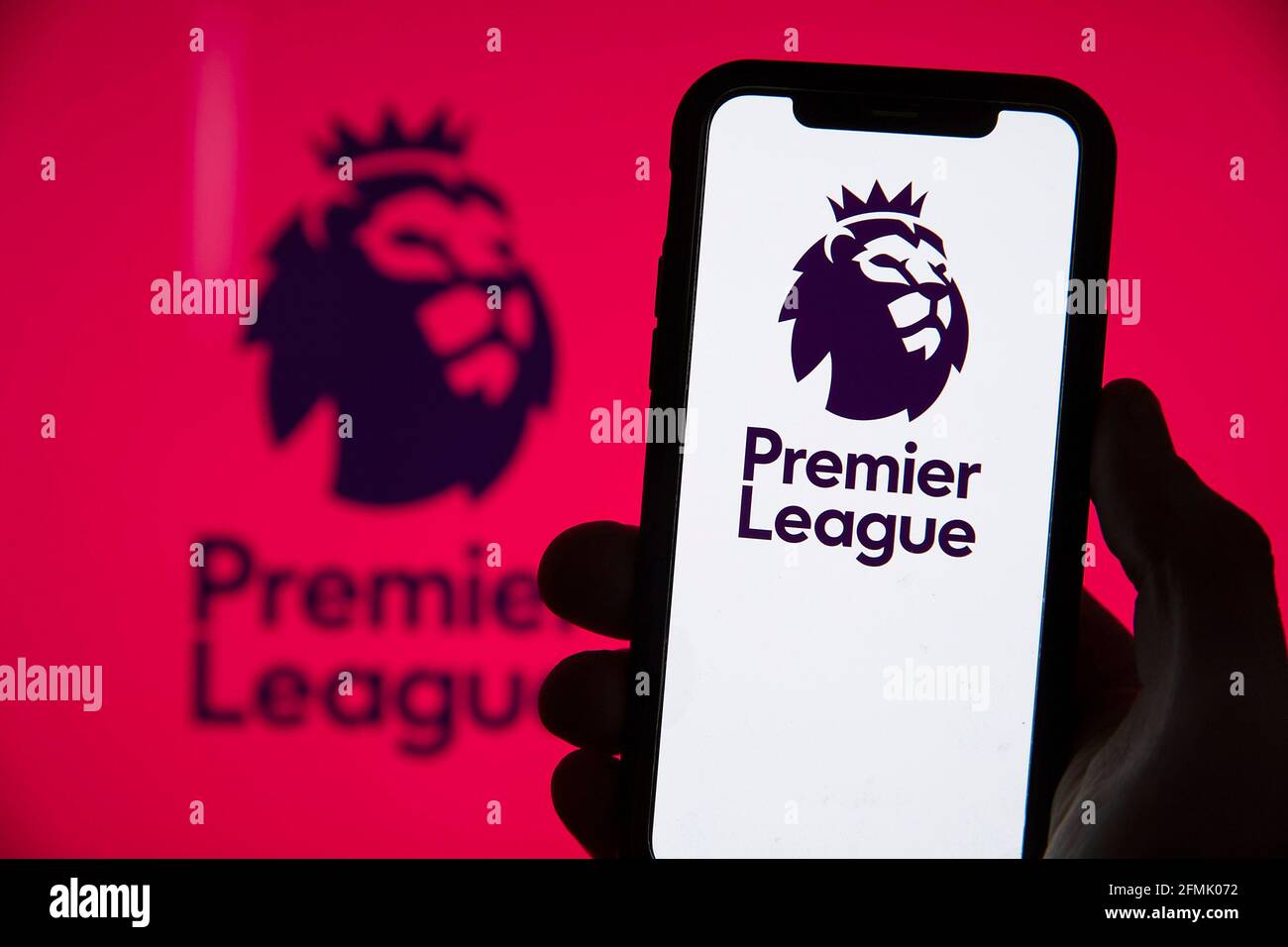 LONDON, UK - May 2021: Premier league football logo on a smartphone screen Stock Photo