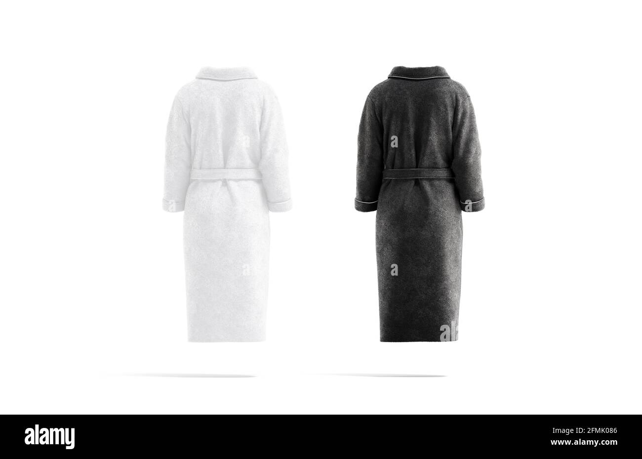 Blank black and white hotel bathrobe mockup, back view, 3d rendering