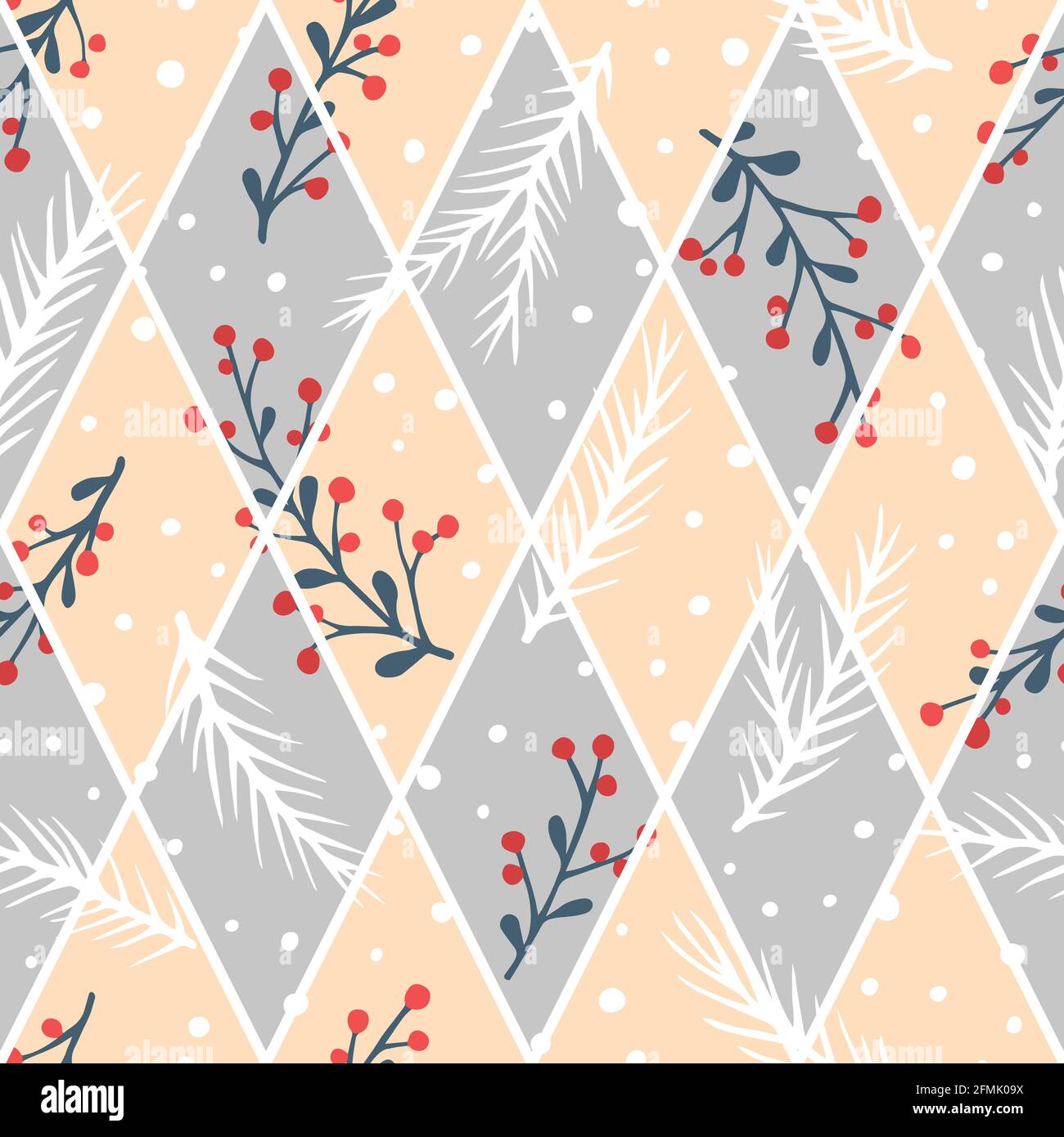Vector seamless pattern in patchwork style with hand drawn Christmas elements. Cute design for wrappings, textile and backgrounds Stock Photo