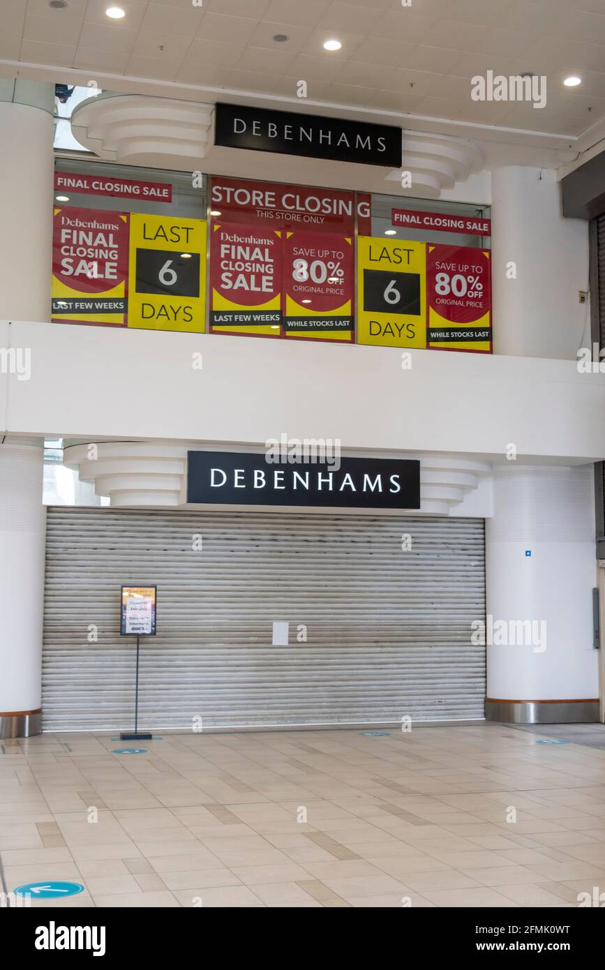 Closed down Debenhams department store inside Eastgate shopping centre
