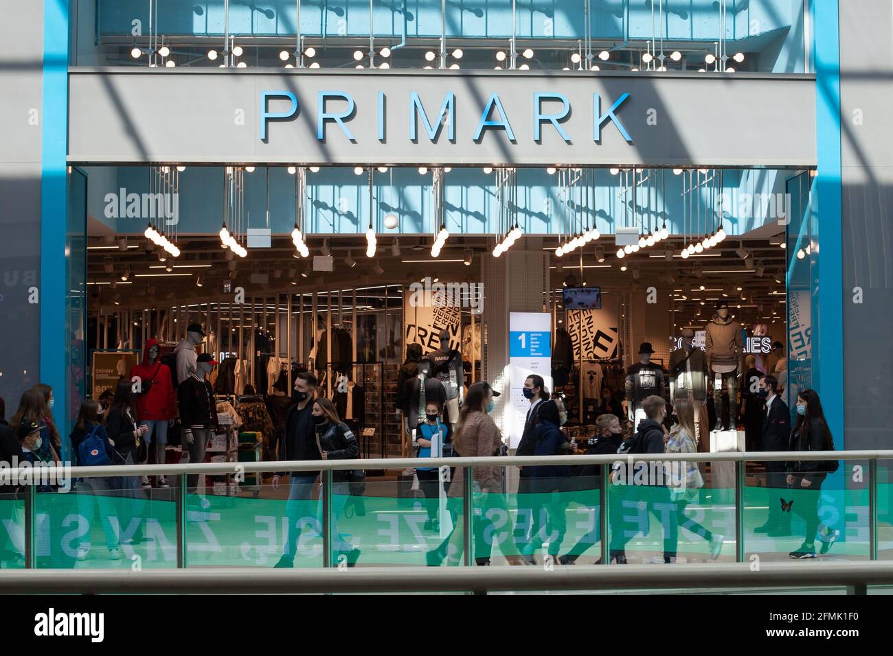 Poland, Poznan May 08, 2021 Sign Primark. Company signboard Primark. Shopping Center Stock