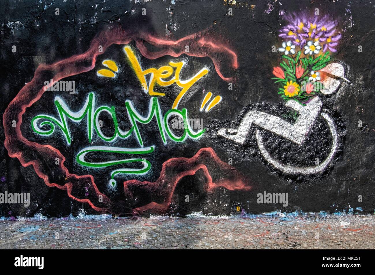 Street art on wall in Mauer Park, Prenzlauer Berg,Berlin, Street artist celebrates Mother's Day on 5th May 2021 Stock Photo