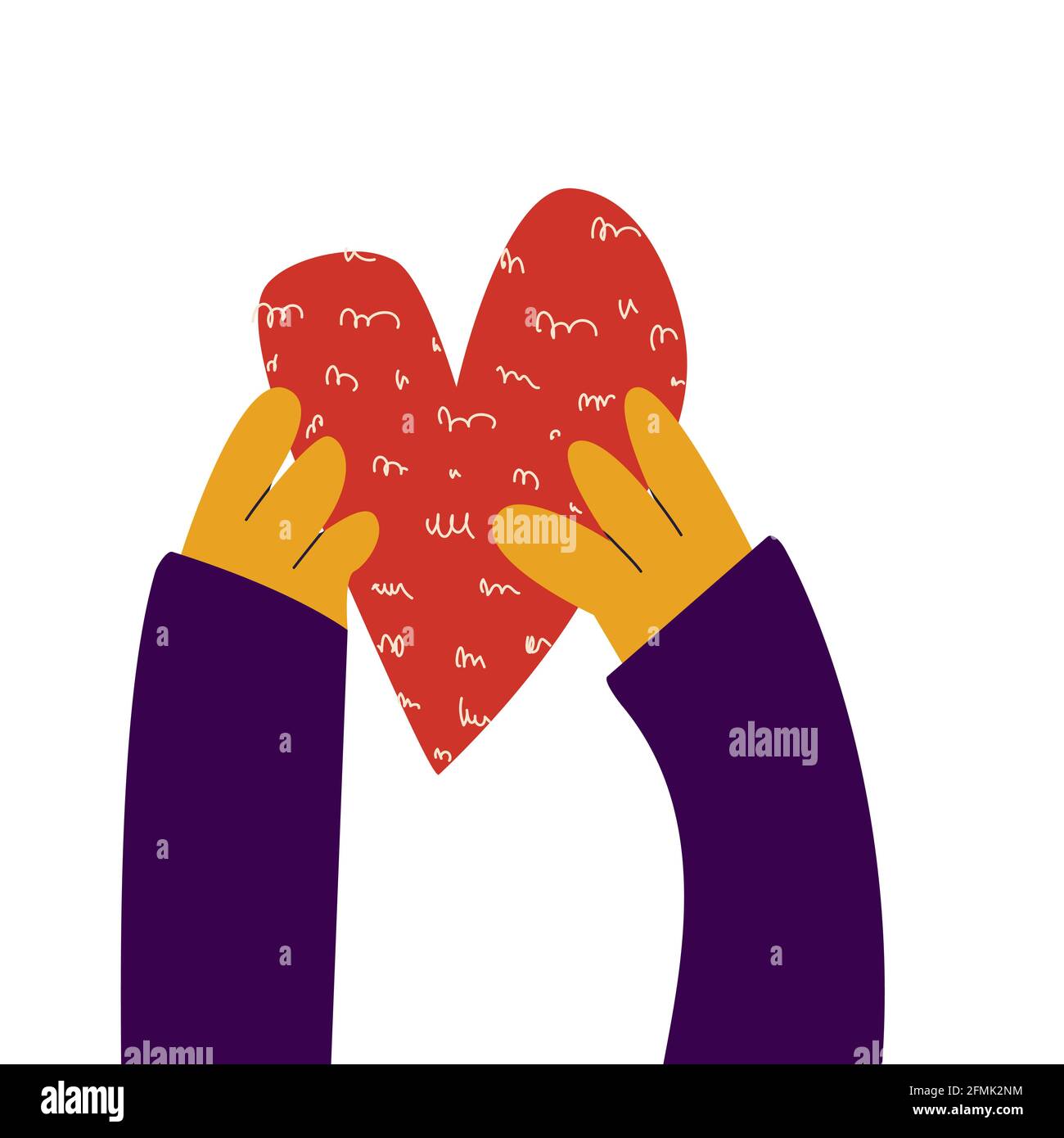 Hands holding the heart. Vector doodle illustration. Stock Vector