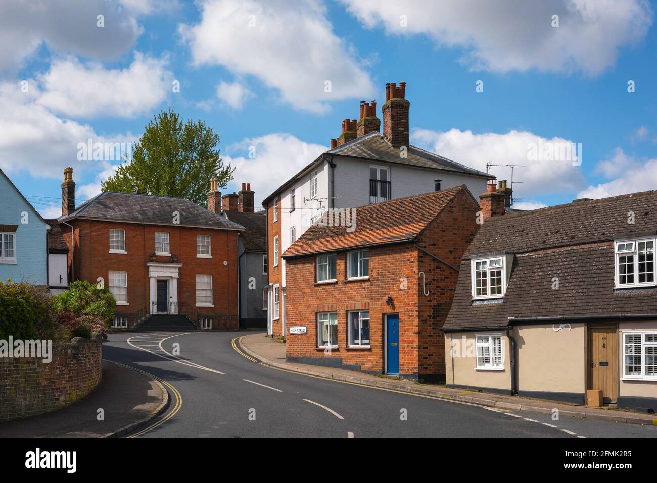 Essex UK town, view of scenic period properties lining the eastern end of the High Street in Manningtree, Essex, England, UK Stock Photo