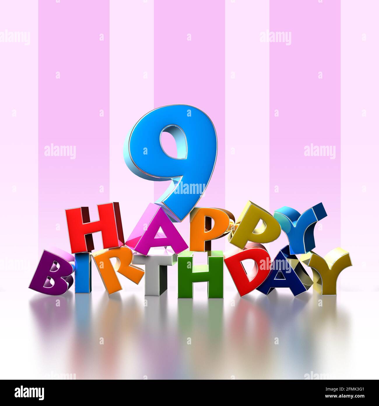 9 happy birthday 3D illustration on pink background.With clipping path
