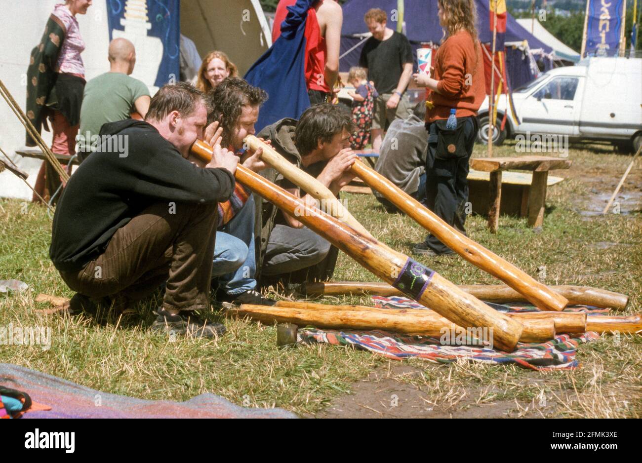 Didgeridoos at the Glastonbury Festival 1998 Stock Photo