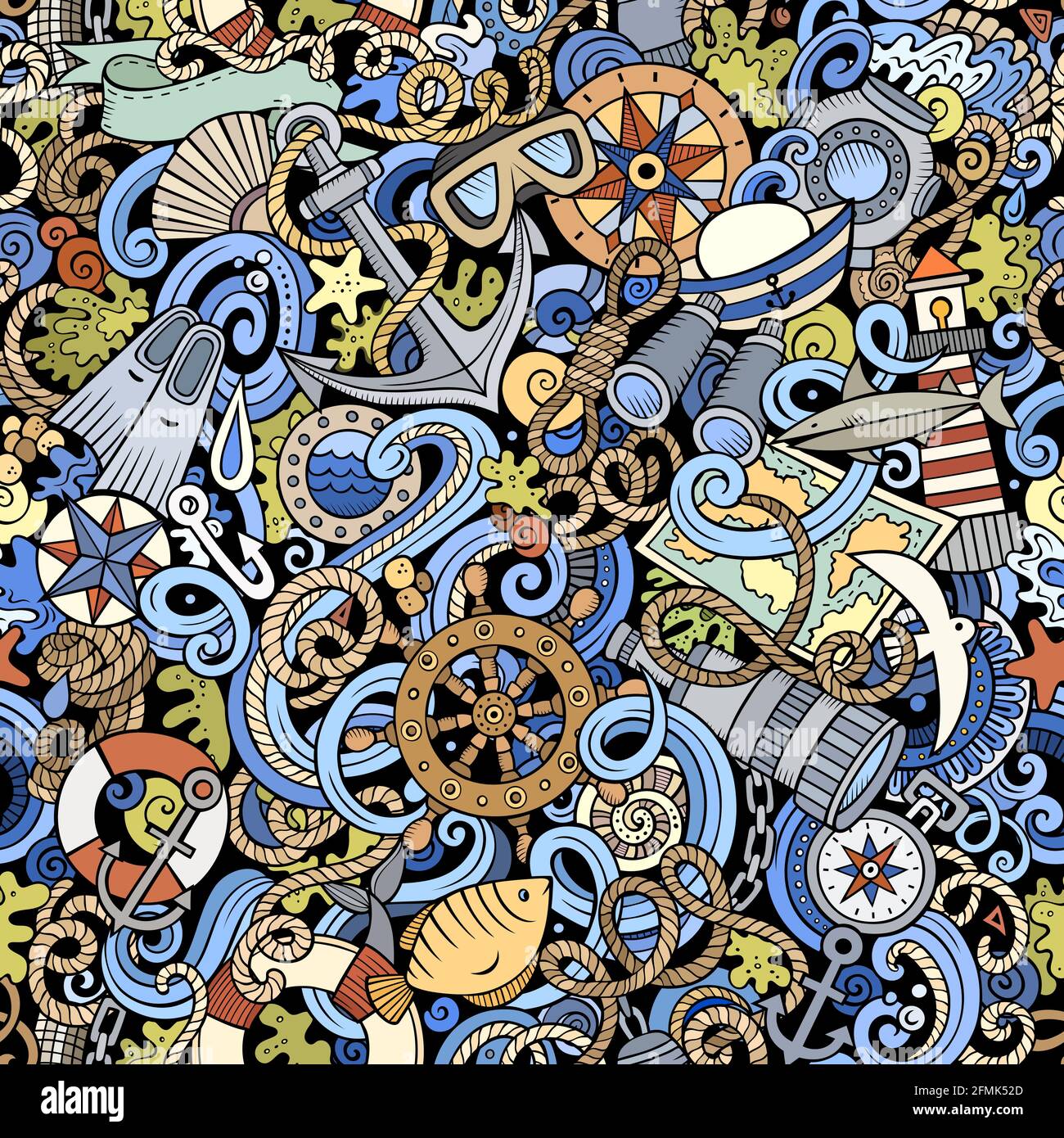 Cartoon doodles Nautical seamless pattern Stock Vector Image & Art - Alamy