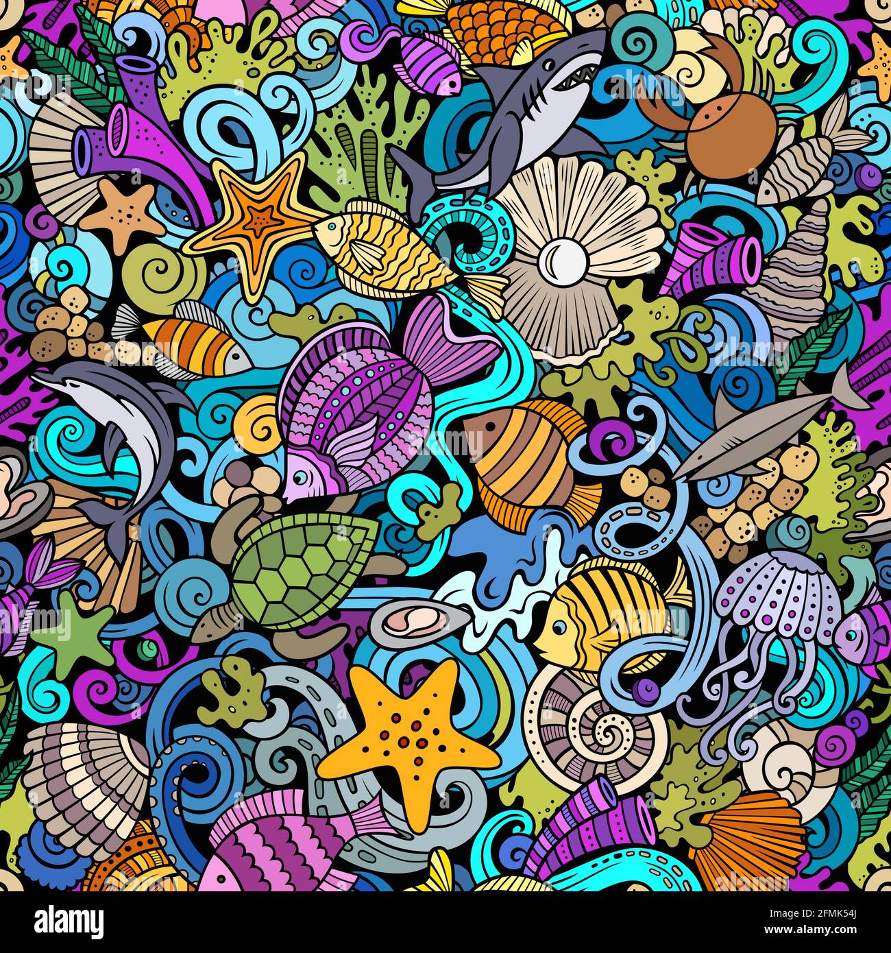 Cartoon doodles Sea Life seamless pattern Stock Vector Image & Art - Alamy