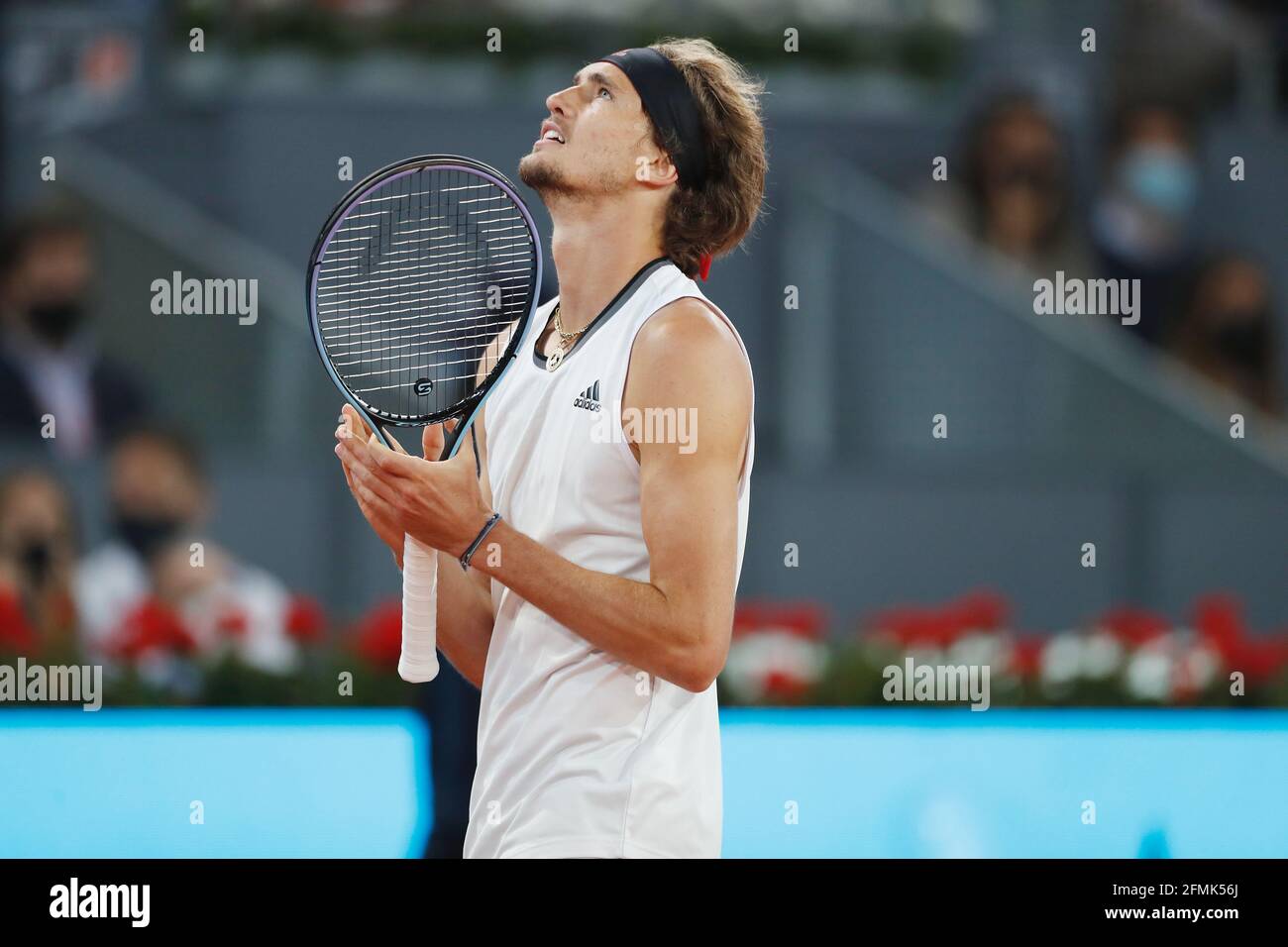 Madrid, Spain. 9th May, 2021. Alexander Zverev (GER) Tennis : Alexander Zverev of Germany regret after miss shot during singles final match against Matteo Berrettini of Italy on the ATP Masters 1000 'Mutua Madrid Open tennis tournament' at the Caja Magica in Madrid, Spain . Credit: Mutsu Kawamori/AFLO/Alamy Live News Stock Photo