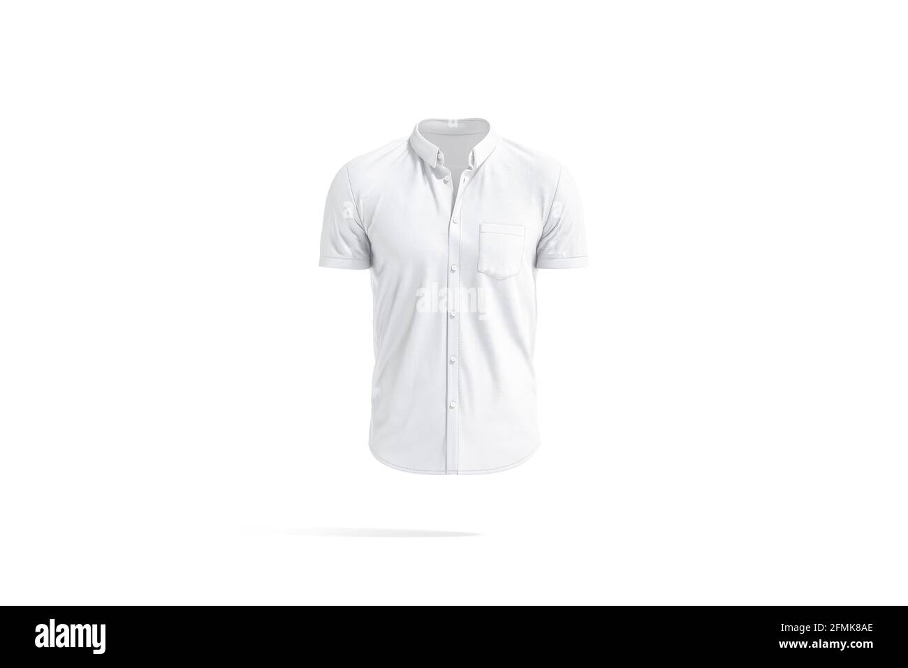 Blank white short sleeve button down shirt mockup, isolated, 3d rendering.  Empty casual poloshirt with collar and pocket mock up, front view. Clear me  Stock Photo - Alamy