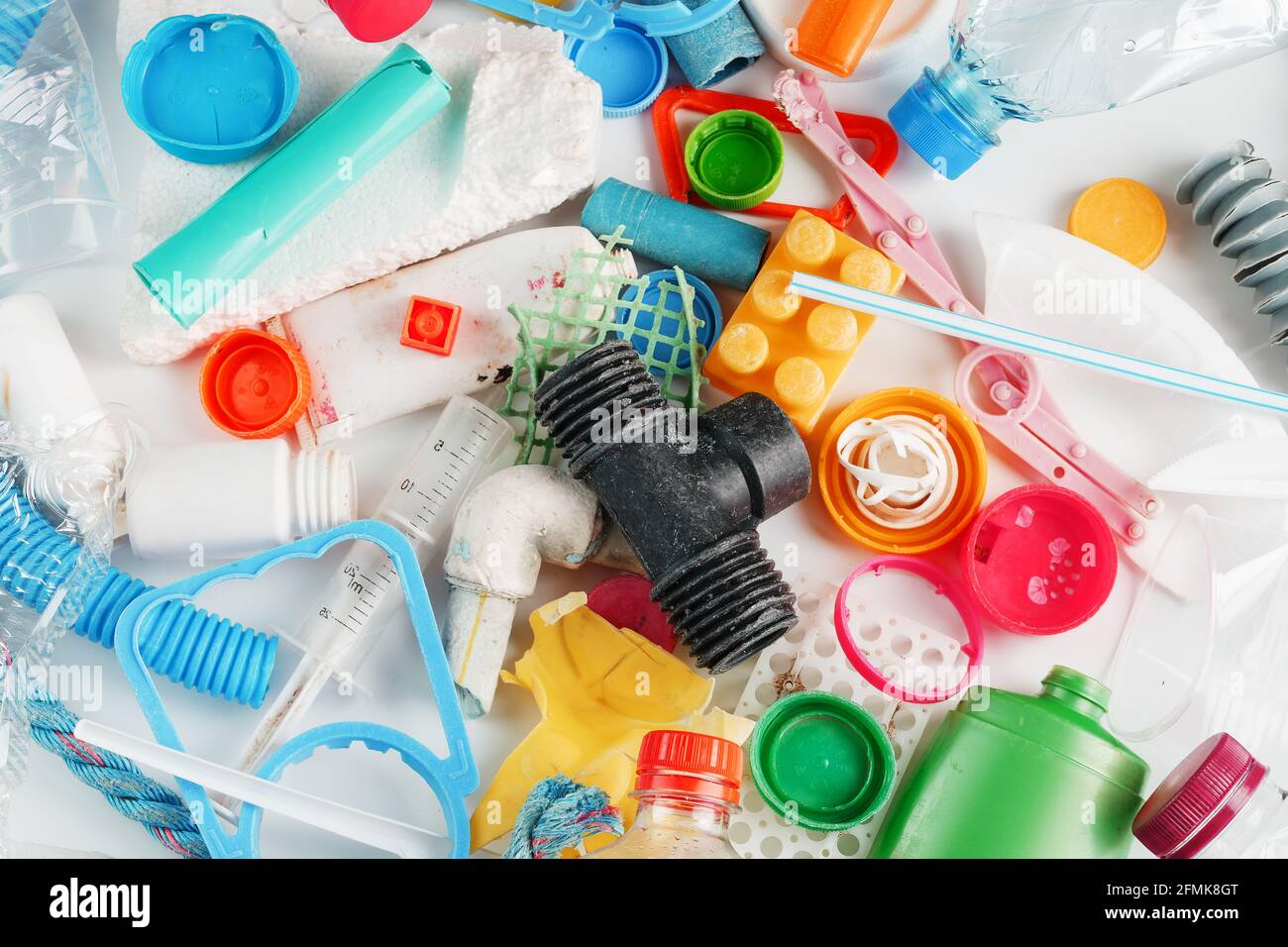 Plastic garbage caught from the ocean, sea and reservoirs. Full screen ...