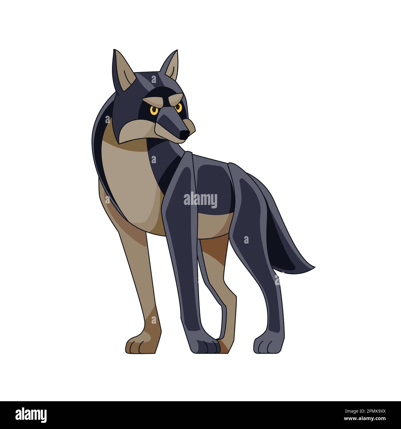 Black Wolf Leader is watching. Cartoon character of a dangerous mammal ...
