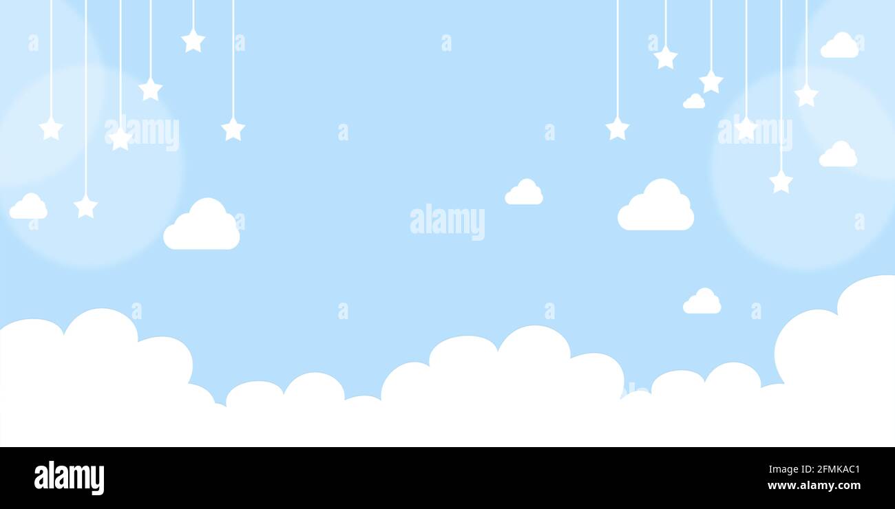 White clouds with stars on pastel sky blue background, Illustration Stock  Photo - Alamy