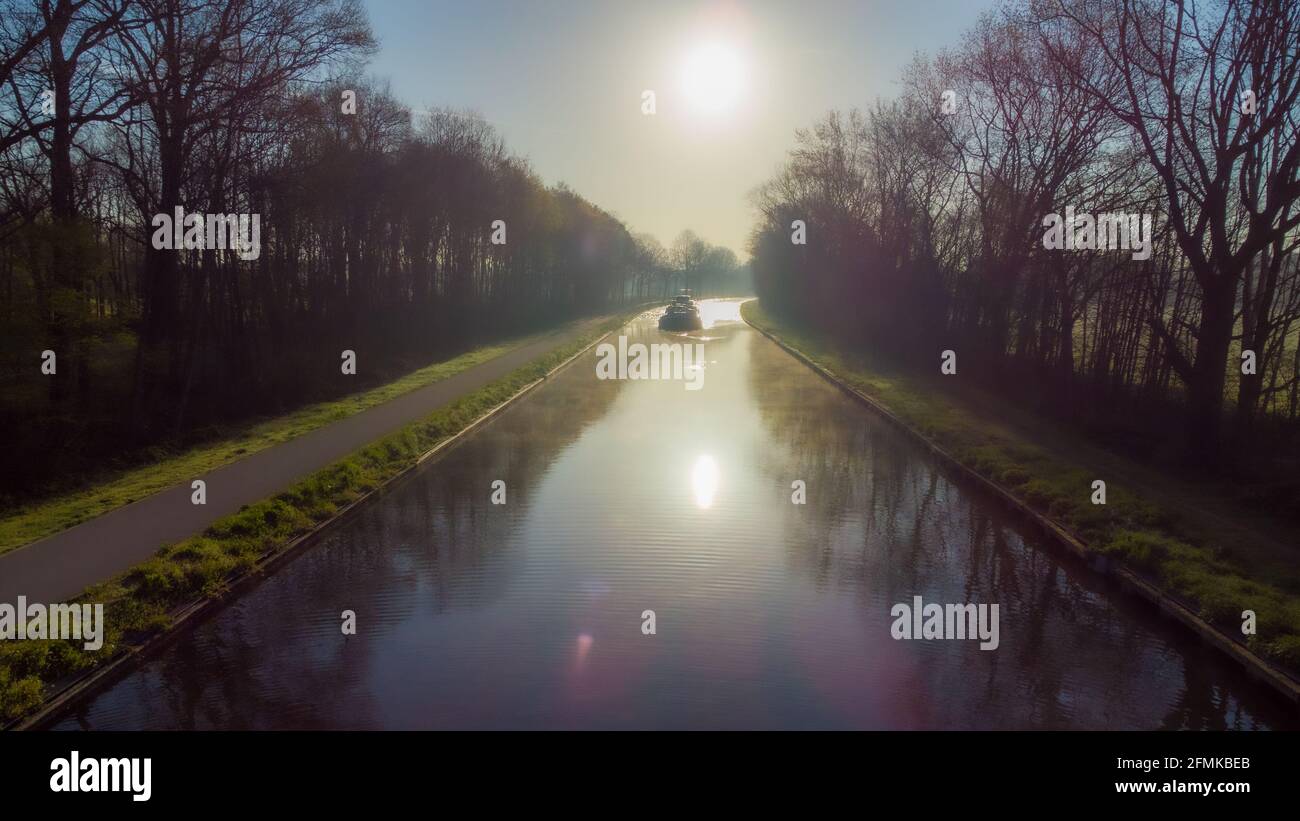 Natural Stream Canals Aerial view of an Idillic river stream canal with grass banks and wild ...