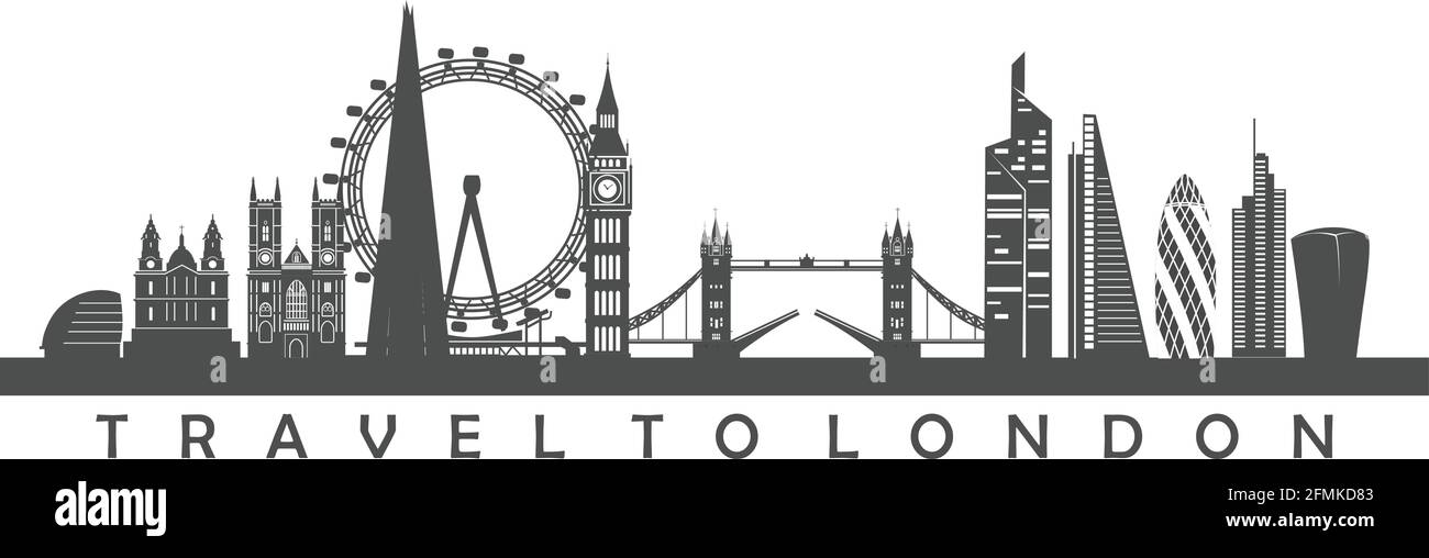 London city architecture symbol silhouettes. Historical buildings vector illustration. Stock Vector