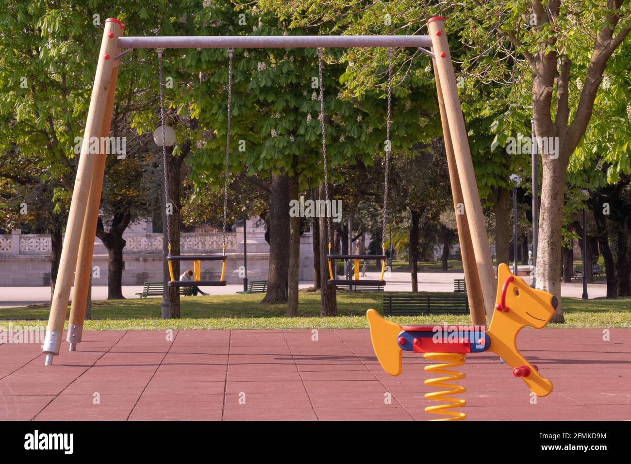 Empty playground swing set Stock Photo Alamy