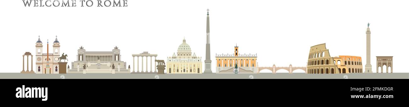 Roman city ancient architectural monuments and travel destinations. Stock Vector