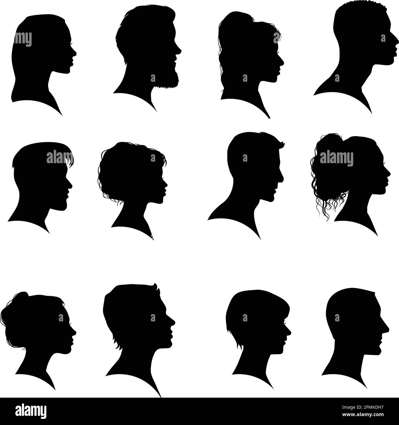 Female and male profiles head silhouettes and hairstyles. Isole vector ...