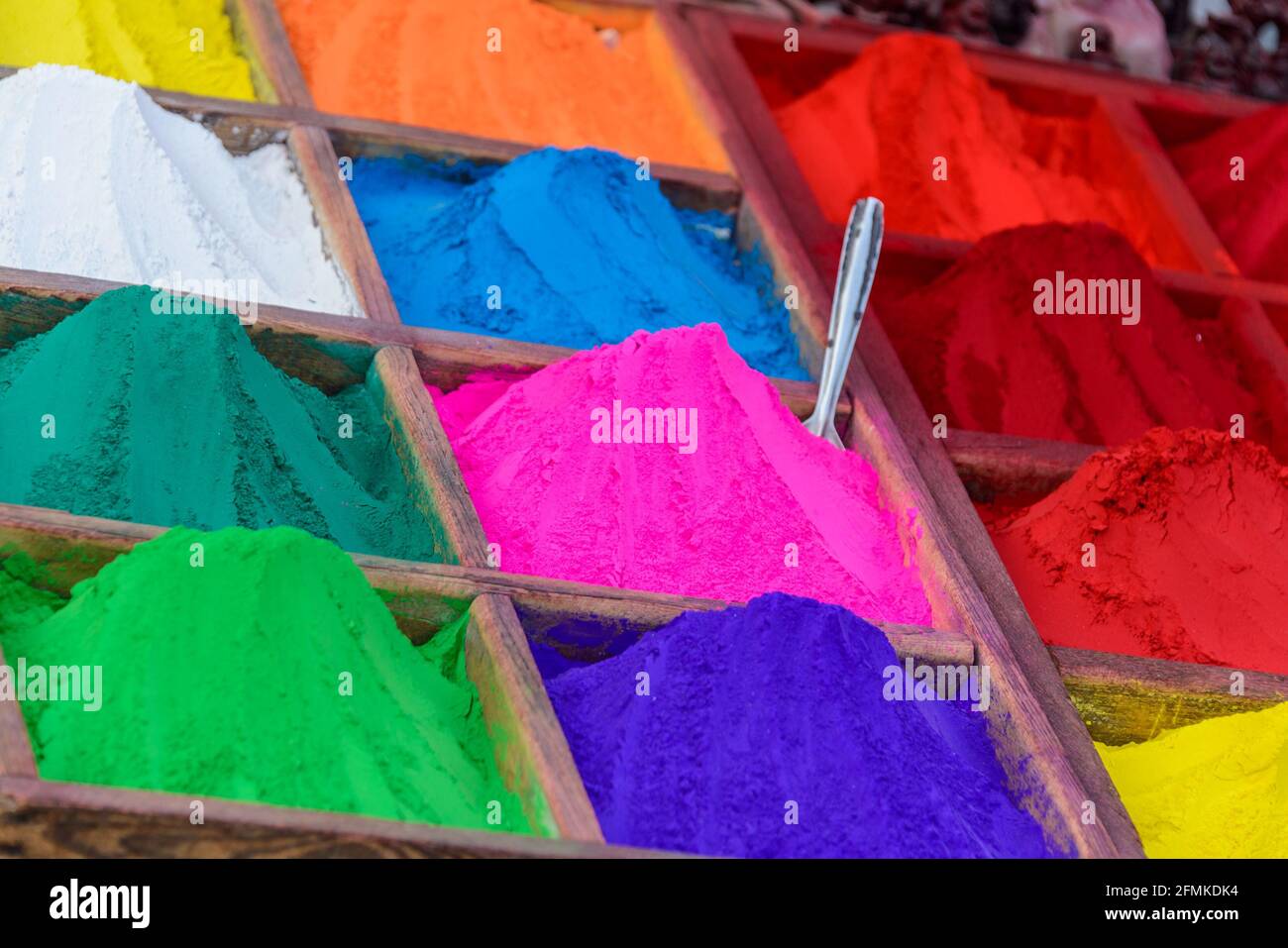 Colorful powders in Kathmandu, Nepal Stock Photo