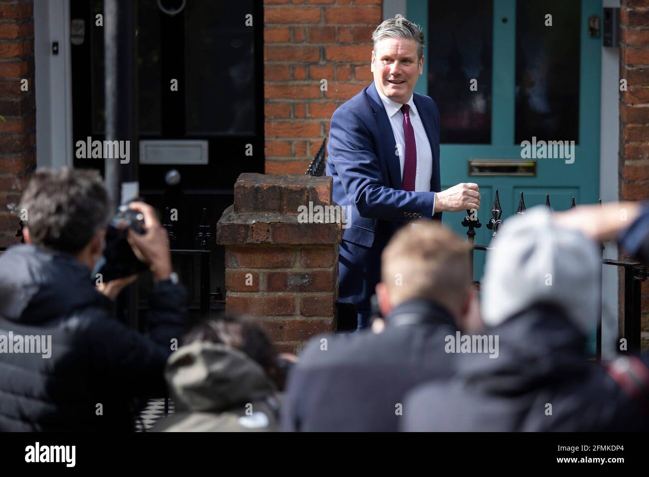 10/05/2021. London, UK. Labour Party Leader Sir Keir Starmer departs his London home. Later today he is expected to attend a meeting of the Shadow Cabinet . Photo credit: George Cracknell Wright Stock Photo
