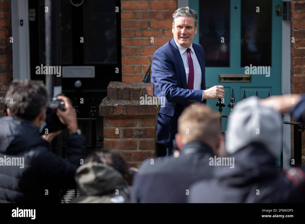 10/05/2021. London, UK. Labour Party Leader Sir Keir Starmer departs his London home. Later today he is expected to attend a meeting of the Shadow Cabinet . Photo credit: George Cracknell Wright Stock Photo