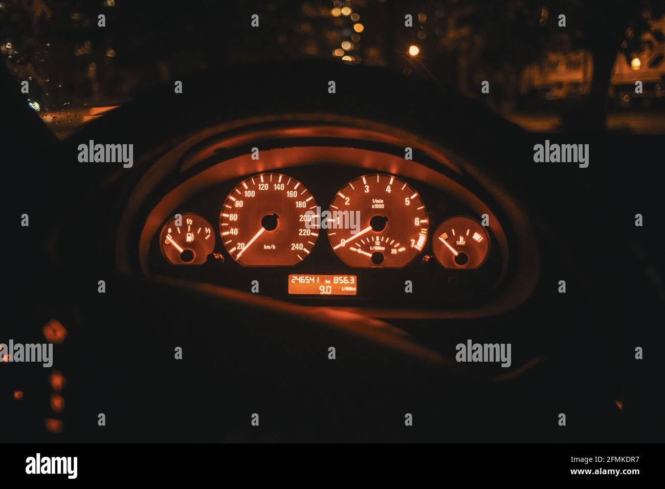 Classic designed instrument cluster with orange backlight Stock Photo Alamy