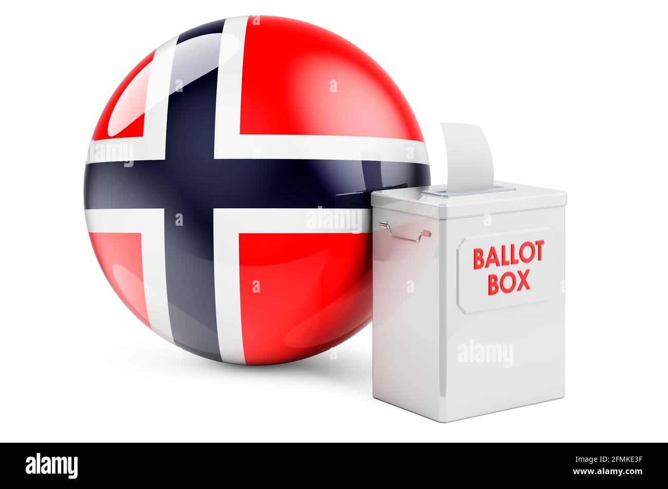 Ballot box with Norwegian flag. Election in Norway. 3D rendering isolated on white background Stock Photo