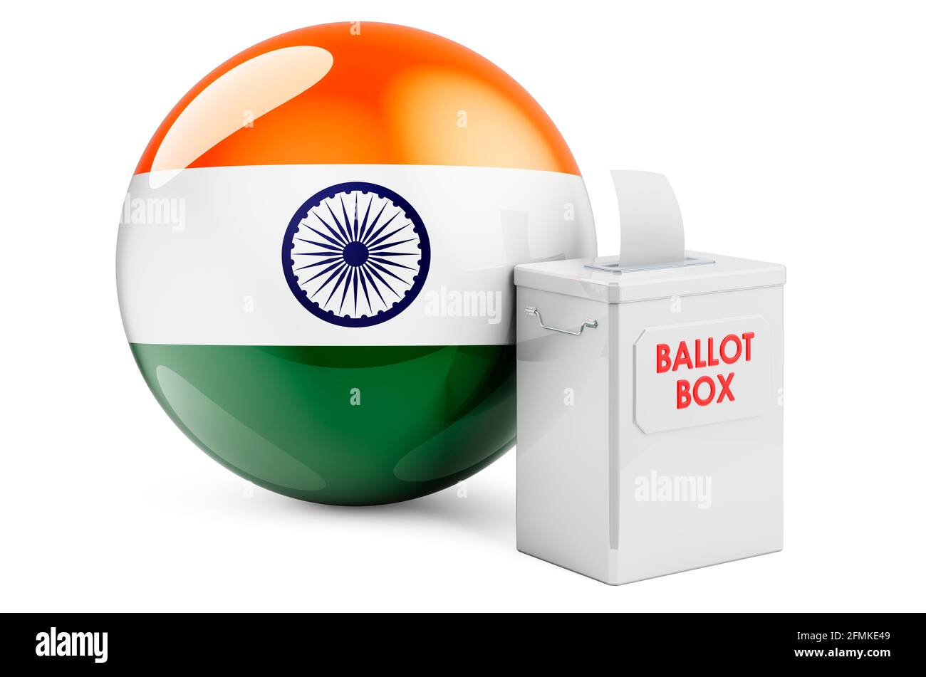 Ballot box with Indian flag. Election in India. 3D rendering isolated on white background Stock