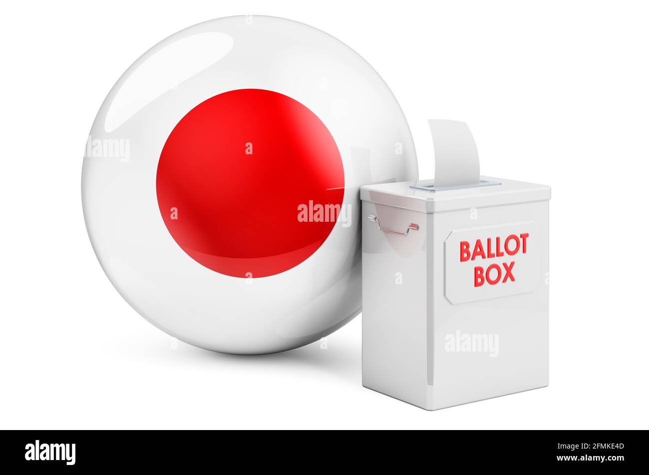 Ballot box with Japanese flag. Election in Japan. 3D rendering isolated