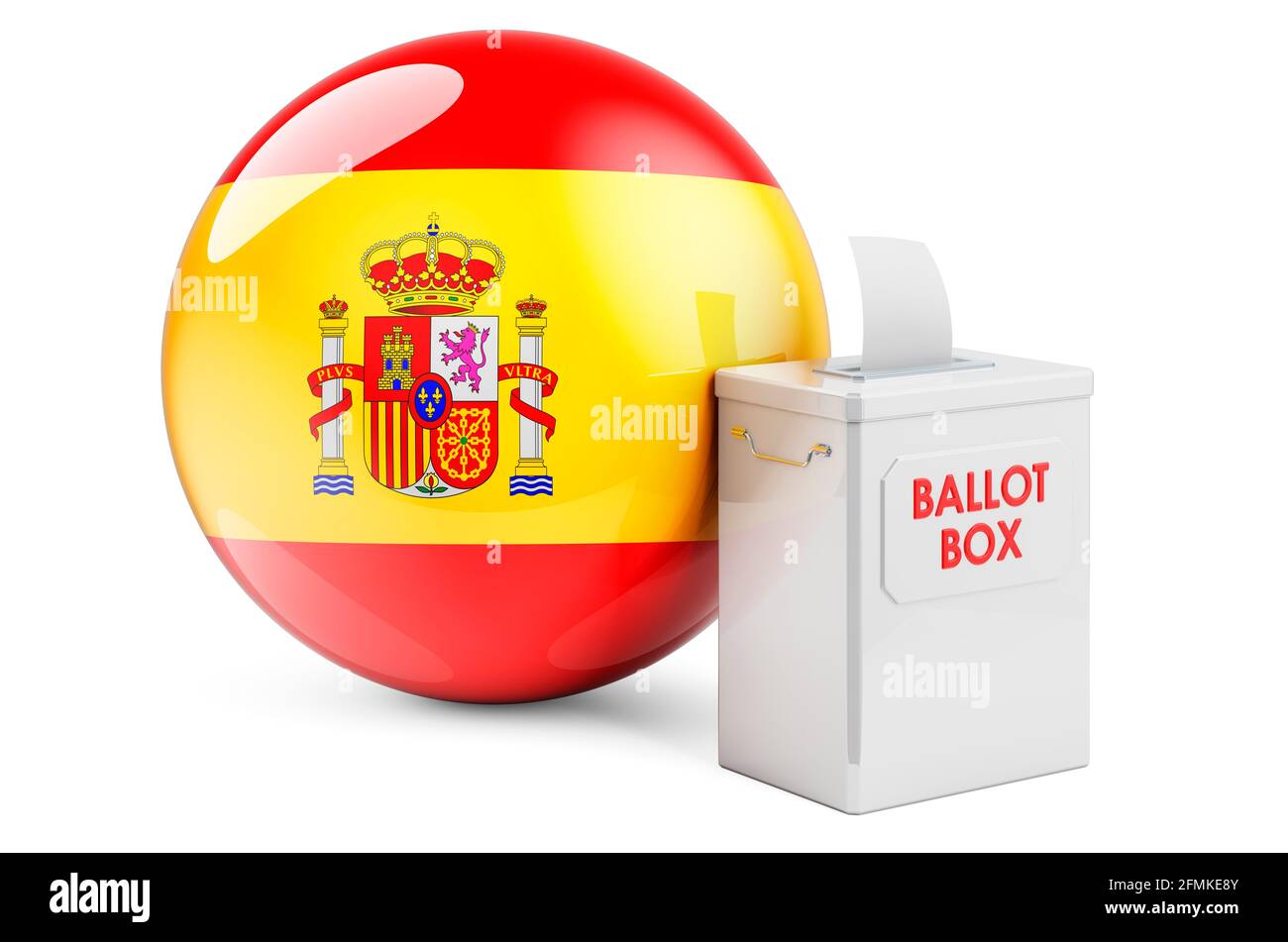 Ballot box with Spanish flag. Election in Spain. 3D rendering isolated