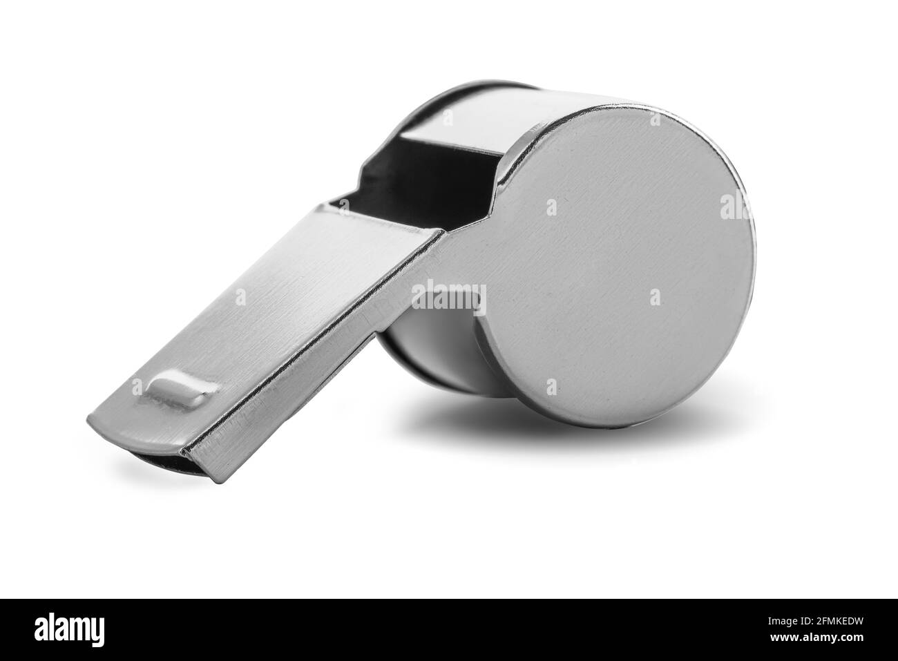 Metal sport whistle isolated on white background with clipping path Stock Photo