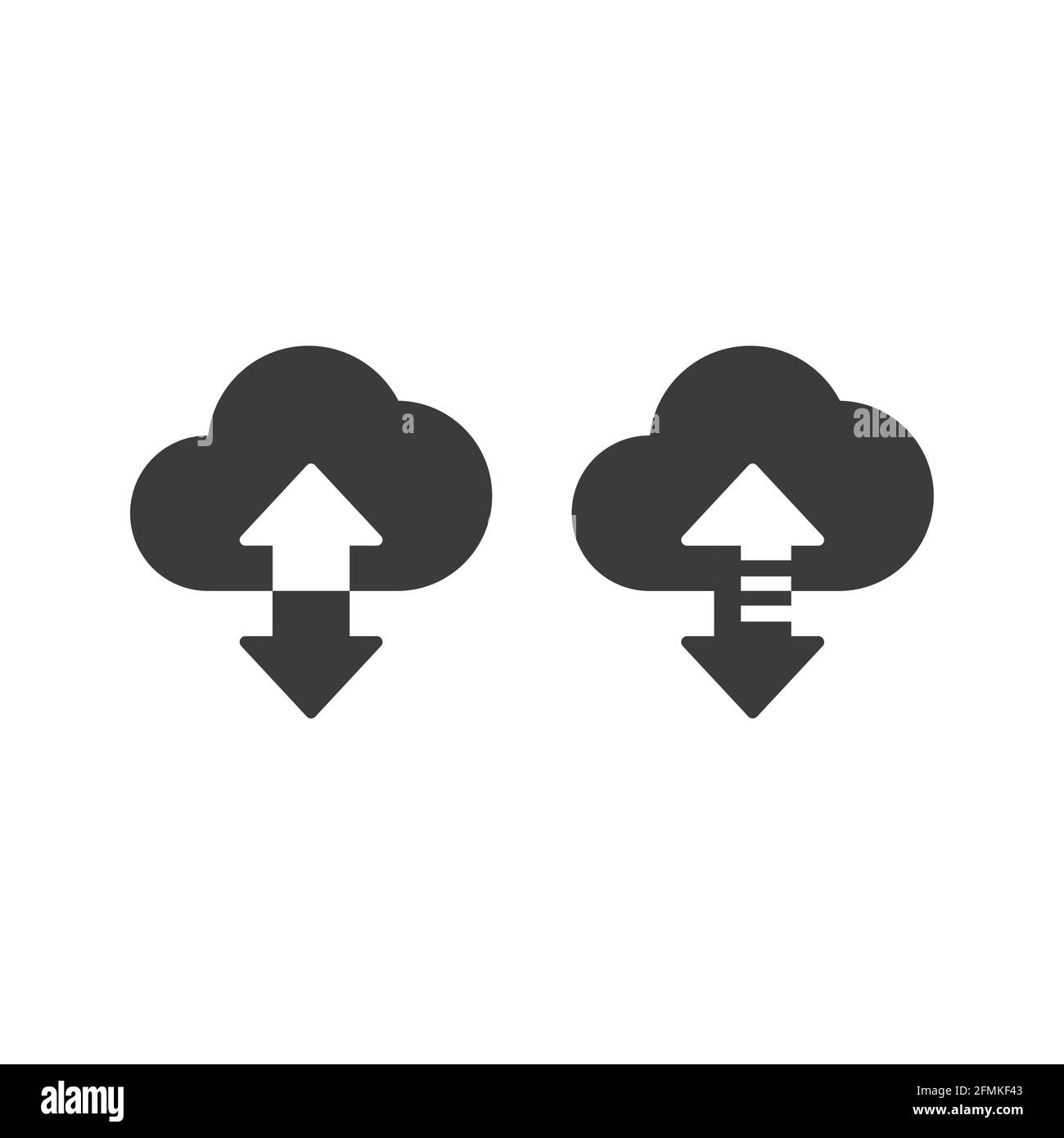 Cloud upload and download black vector icon. Web data storage symbol with arrow. Stock Vector