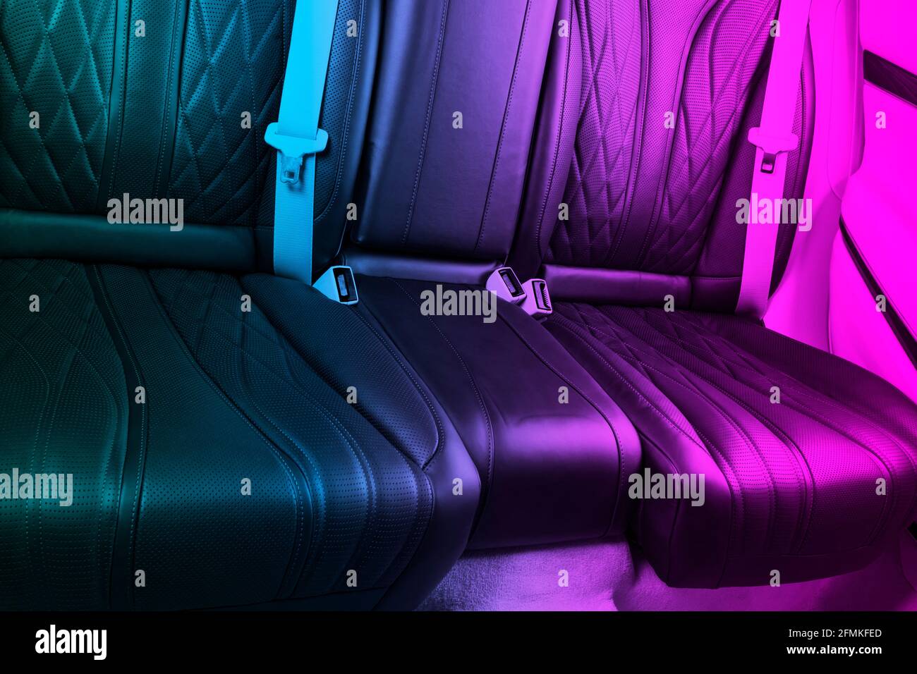 Modern Luxury car inside. Interior of prestige modern car in blue and