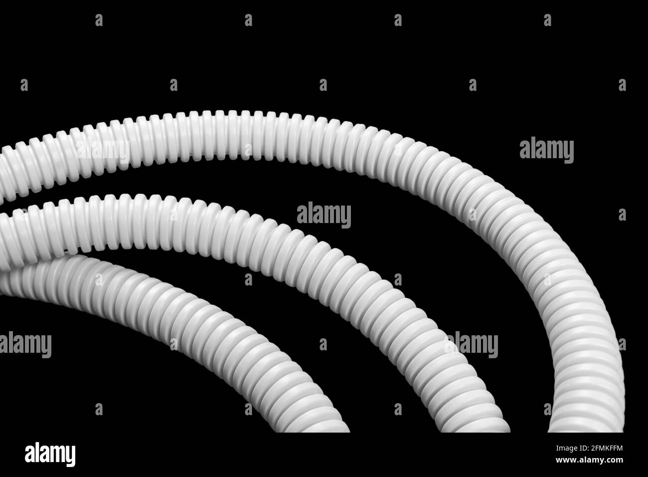 Plastic corrugated pipe tube for electrical installation closeup