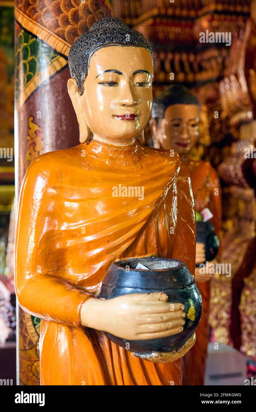 The golden interiors of the Wat Phnom Temple in Phnom Penh, Cambodia Stock Photo