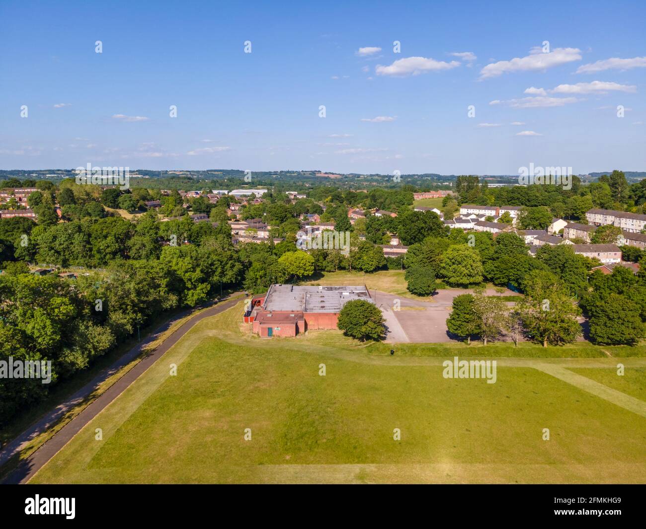 Aerial view of Greenlands in Redditch, Worcestershire during lockdown