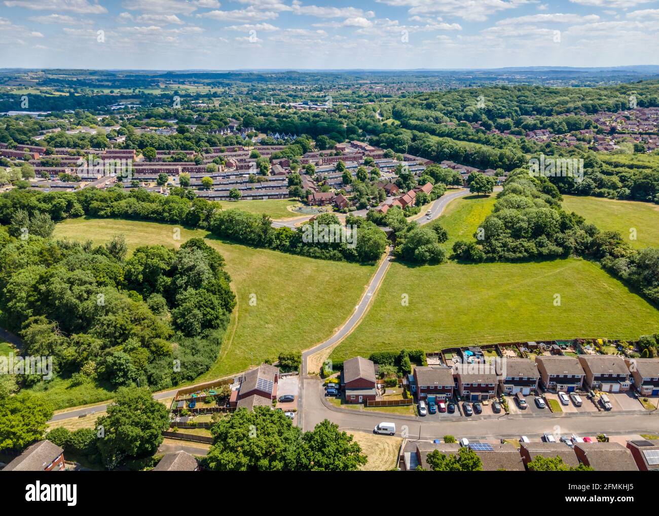Aerial view of Greenlands in Redditch, Worcestershire during lockdown