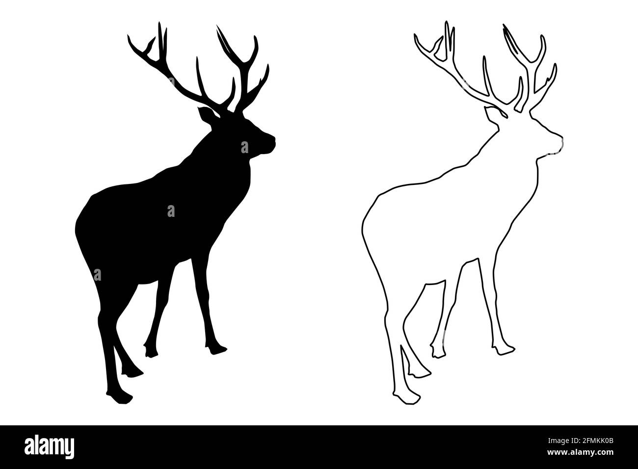 Red deer (Cervus elaphus) black silhouette, stag or hart, Stock Vector