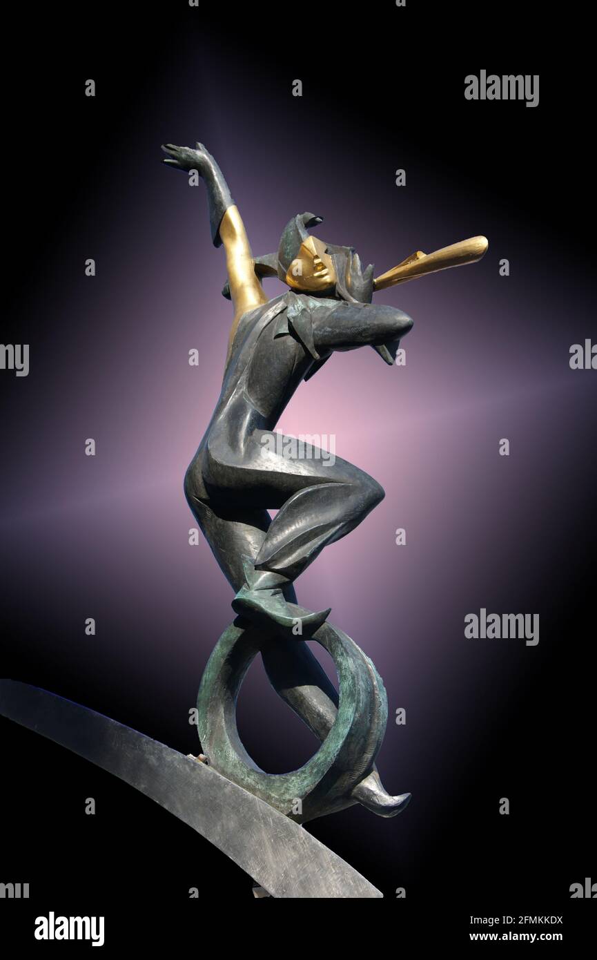 Harlequin,mute character in traditional pantomime, often a clever trickster disguised as an idiot has been played in European theatres and inspired ar Stock Photo